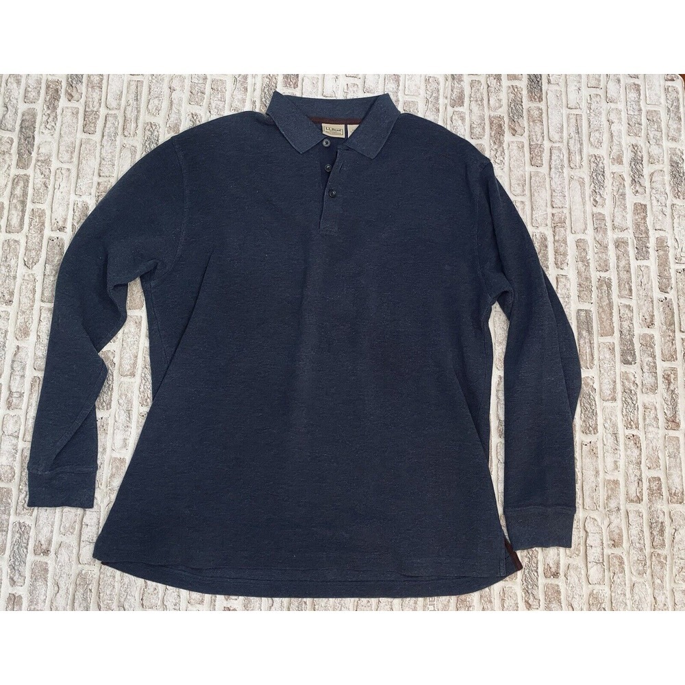 L.L. Bean Polo Shirt Men XL Tall XLT Navy Blue Cotton Long Sleeve Casual